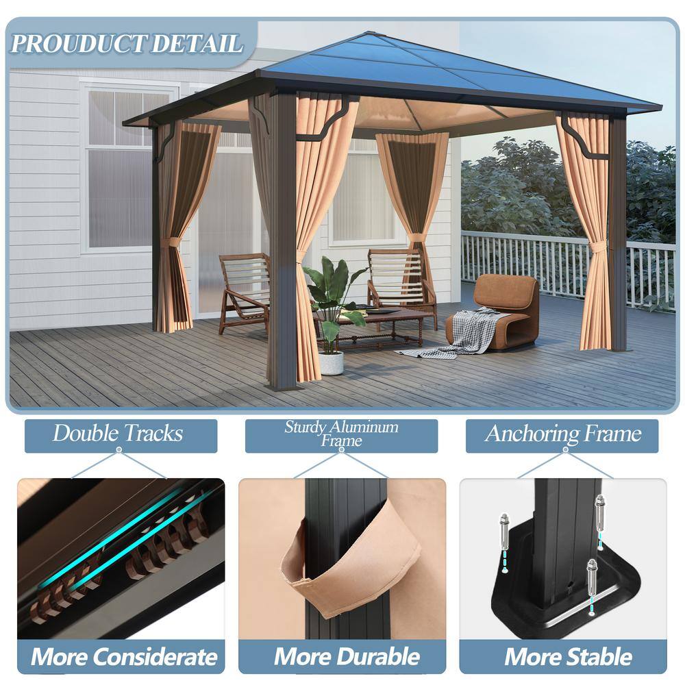 Aoxun 10' x 10' Brown Aluminum Gazebo with Curtains and Netting