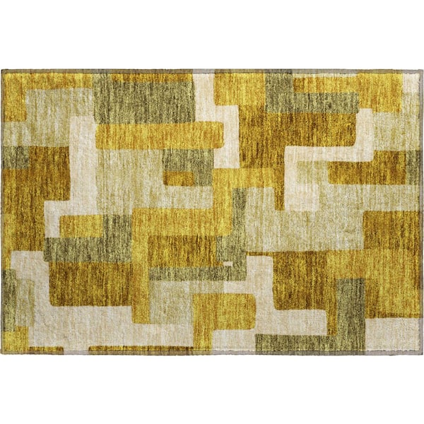 Mayfield Premium Machine Washable Abstract AMF955 Wheat 1 ft. 8 in. x 2 ft. 6 in. Area Rug
