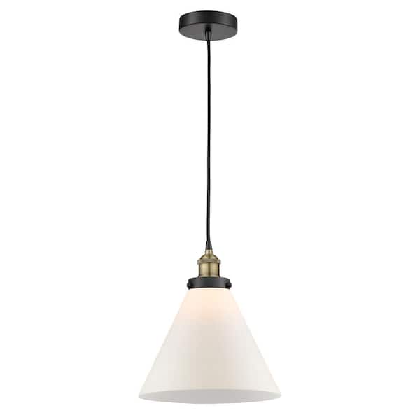 Cone 100-Watt 1-Light Black Antique Brass Standard Mini Pendant Light with Painted Glass Shade, No Bulbs Included