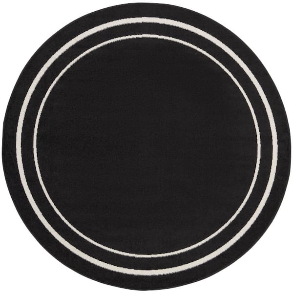 Nourison Essentials Black Ivory 6 ft. x 6 ft. Solid Contemporary Round Area Rug