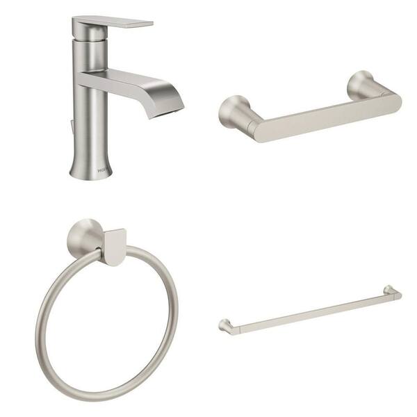 Genta Brushed Nickel Faucet, Toilet Paper Holder, Towel Ring and 24 in. Towel Bar Combo