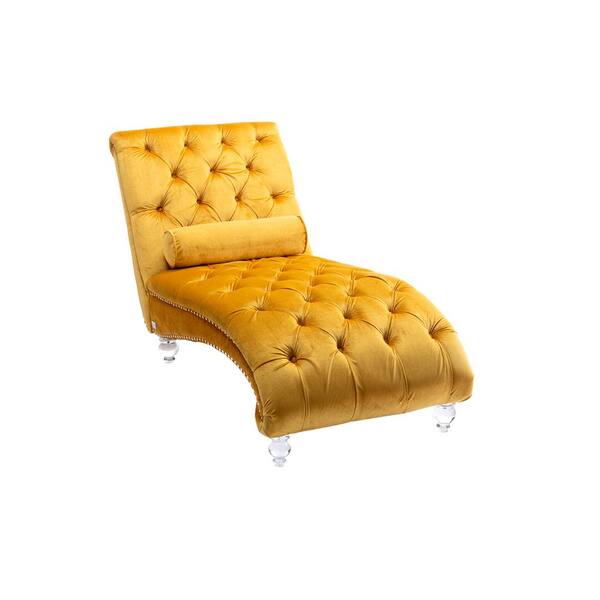 yellow tufted chaise lounge