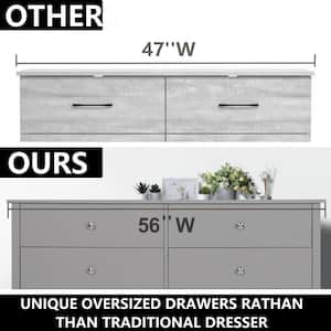 6-Drawer Gray Chest of Drawers Dressers with 2 Oversized Drawers 32.4 in. H x 56 in. W x 15.8 in. L