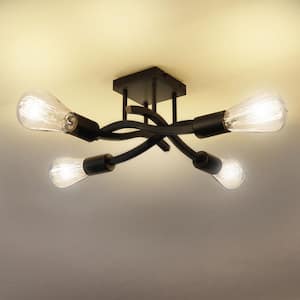 21.46 in. 4-Light Farmhouse Industrial Modern Black Semi Flush Mount Ceiling Light Fixture Ceiling Lamp