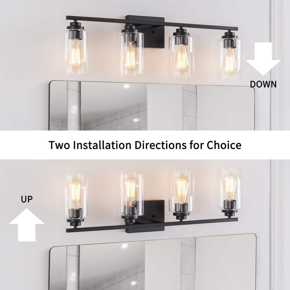 Black Metal and Glass 4-Light Dimmable Vanity Fixture