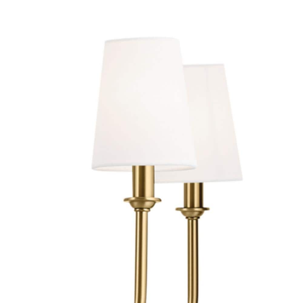 Brushed Brass 8-Light Chandelier with White Tapered Shades