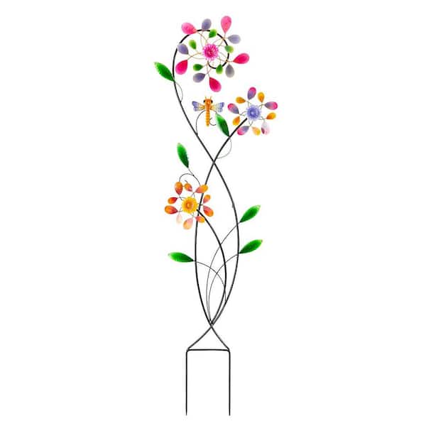 Evergreen Enterprises 58 in. Colorful Garden Trellis with 3 Spinning Flowers