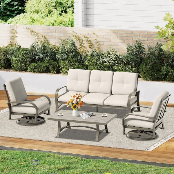 ULAX FURNITURE CHAMBER 4-Piece Swivel Aluminum Outdoor Conversation set with Sunbrella Cushions