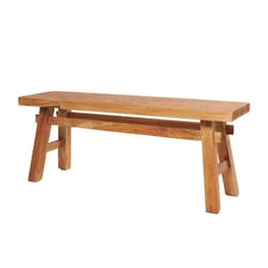 Brown Handmade Distressed Bench with High Trestle Legs 21 in. X 47 in. X 12 in.