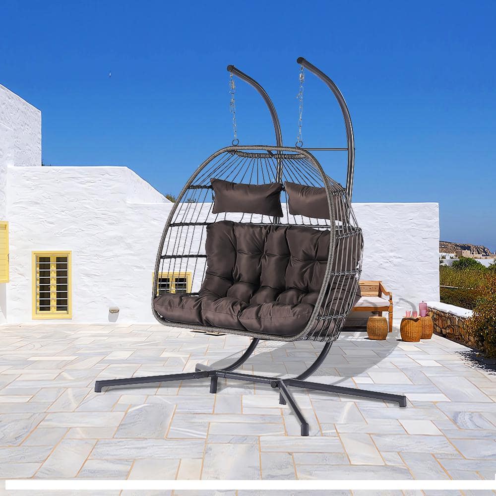 Runesay 60.1 in. 2-person Wicker Patio Swings With Cushions Outdoor ...