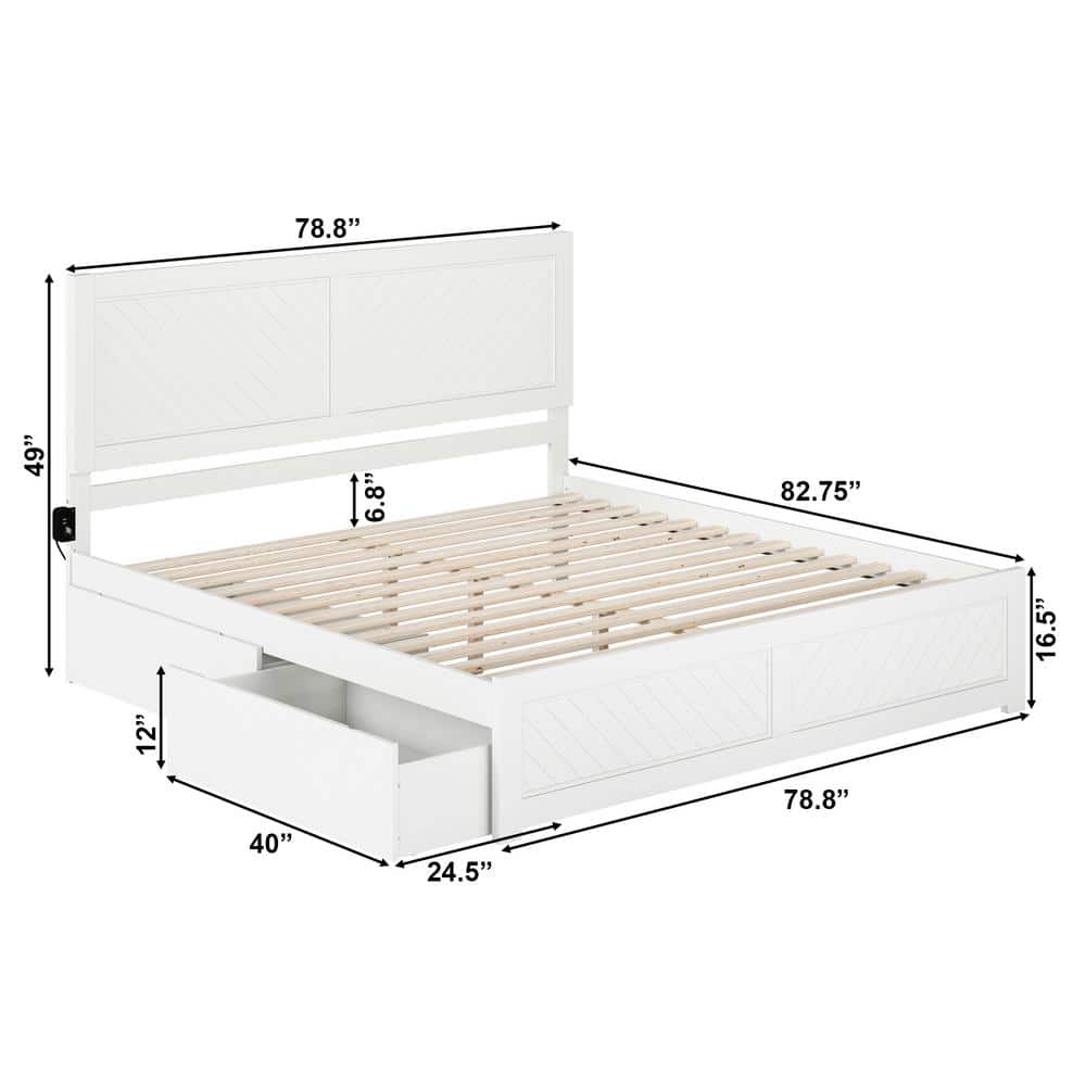 Canyon White King Wood Platform Bed with Storage Drawers