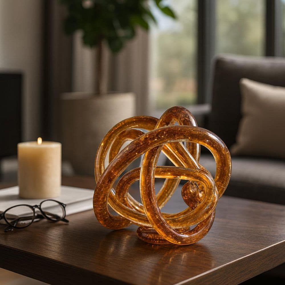 Liv & Skye Orange 6 in. x 6 in. Glass Amber Knotted Sculpture