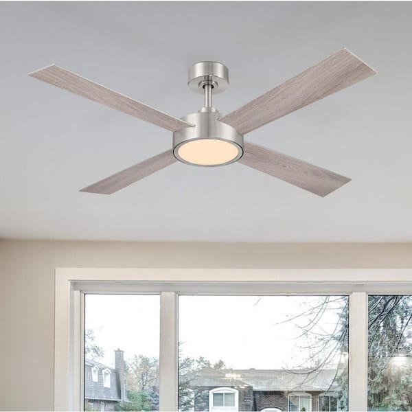 Onyo 52 in. Indoor/Covered Outdoor Brushed Nickel Integrated LED Ceiling Fan with 5-CCT Selections, Remote Included