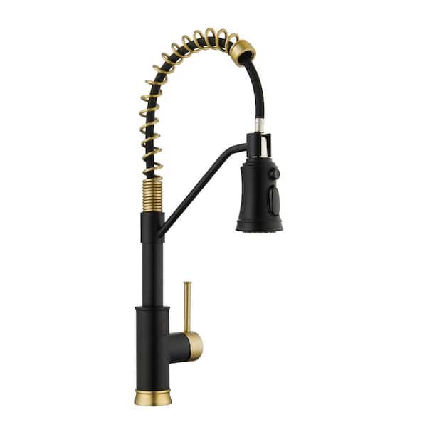19 in. Pull out Touchless Single Handle Kitchen Faucet with Motion Sense and  360°  Spout Swivel in Black and Gold