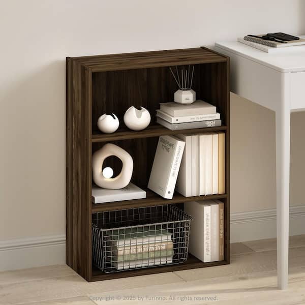 Simple 31.5 in. Tall Columbia Walnut Wood 3-Shelf Bookcase