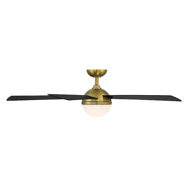 Eclipse 54 in. LED Indoor and Outdoor Satin Brass Matte Black 5-Blade Smart Ceiling Fan with 3000K Light Kit and Remote