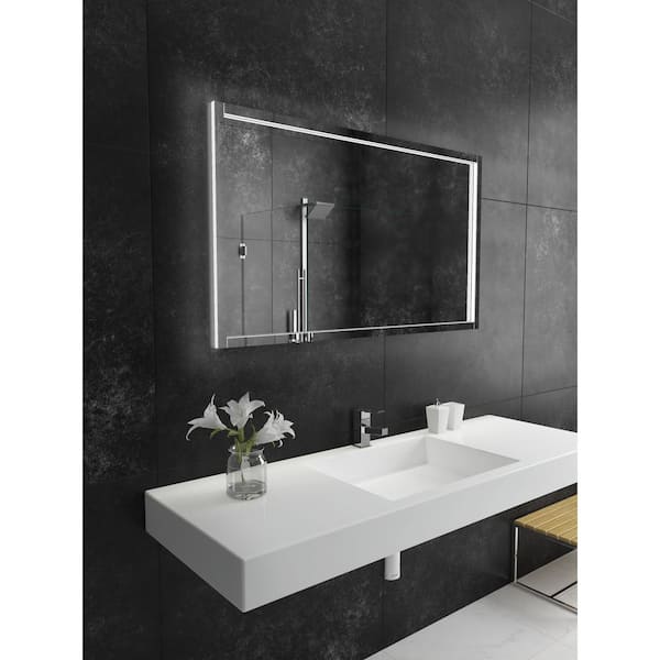 Unbranded Flore 48 in. W x 28 in. H Rectangular Frameless Wall Mounted Bathroom Vanity Mirror 3000K LED