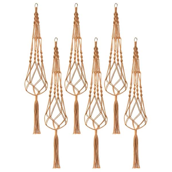 Macrame Plant Hanger, 12 in x 41 in Brown Cotton Round Indoor/Outdoor Hanging Planter 6-Pack, For Home, Patio, Garden
