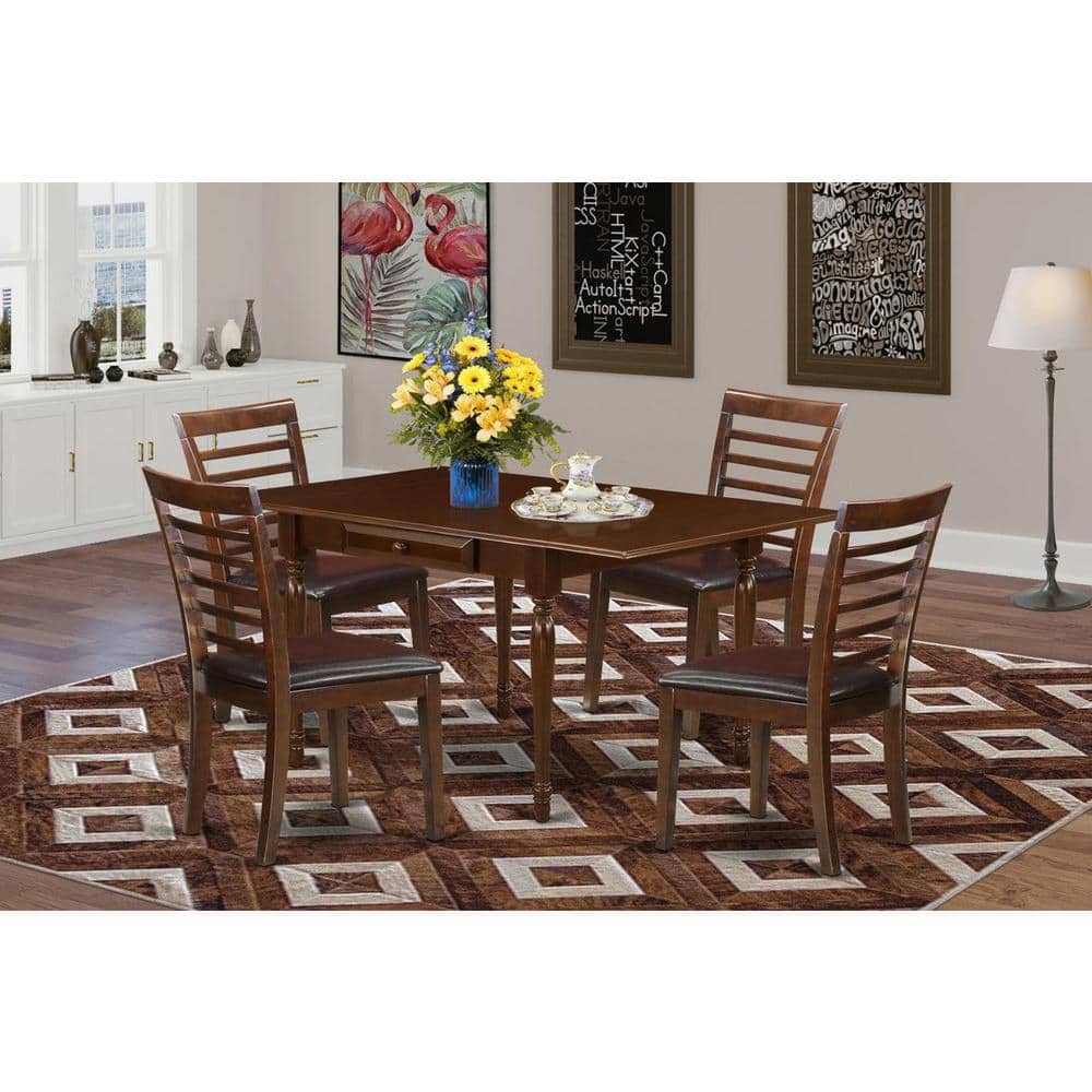 5-Piece Mahogany Finish Solid Wood Top - Rectangular Dining Room Set - Seats 4