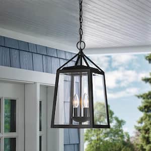 Blakeley Transitional 2-Light Black Outdoor Pendant Light Fixture with Clear Beveled Glass