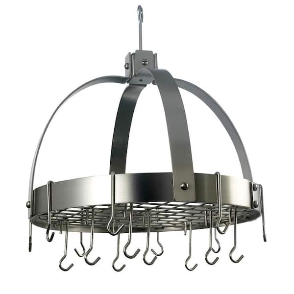Old Dutch Old Dutch 20 in. x 15.25 in. x 21 in. Dome Satin Nickel Pot Rack with Grid and 16 Hooks