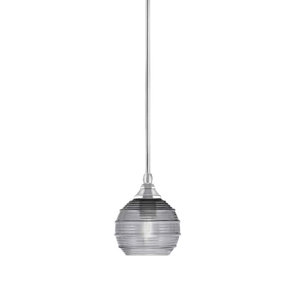 Unbranded Sparta 100-Watt 1-Light Chrome Shaded Pendant Light Mini Pendant with Smoke Ribbed Glass and No Bulb Included