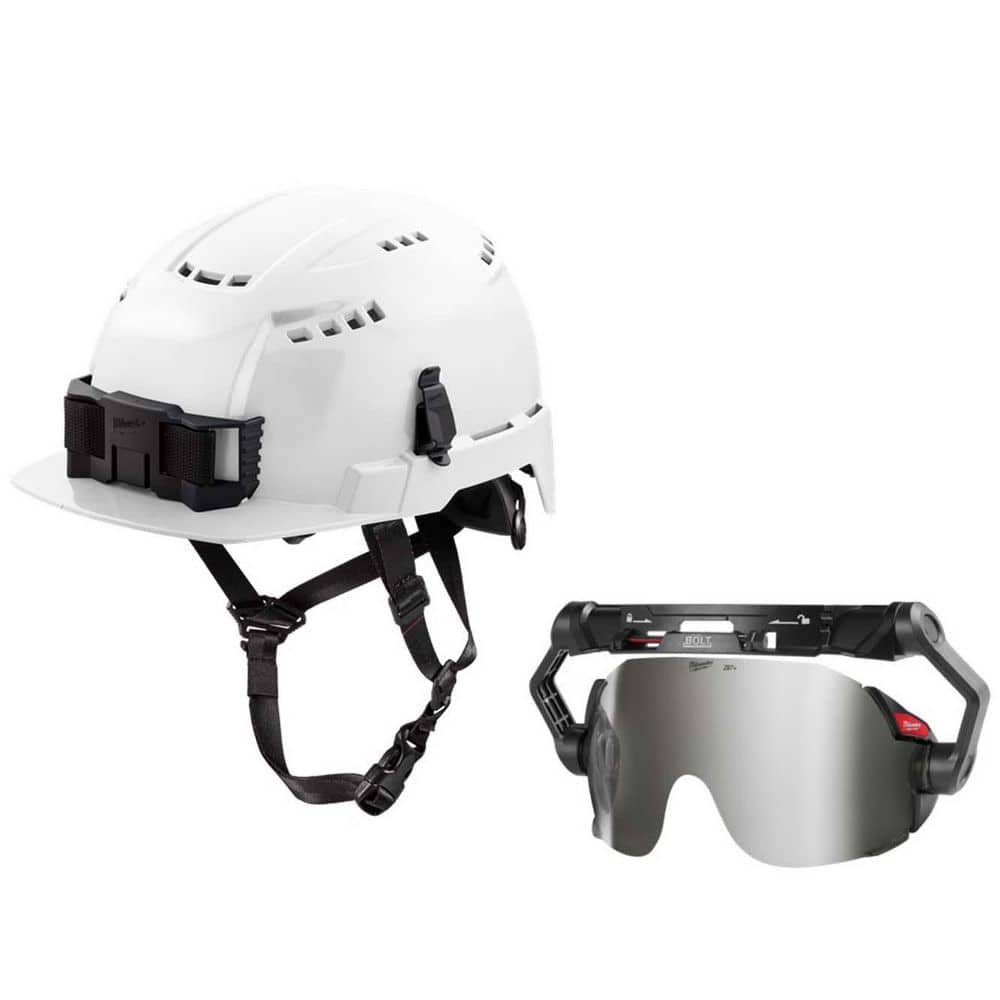 BOLT White Type 2 Class C Front Brim Vented Safety Helmet w/BOLT Mirrored Dual Coat Lens Eye Visor price history on PriceWatchPro