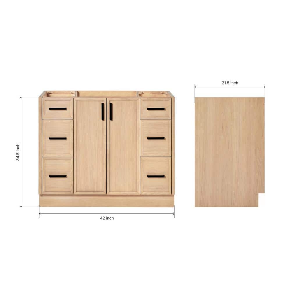 Kelly 42" Light Oak Freestanding Vanity Cabinet with Black Hardware