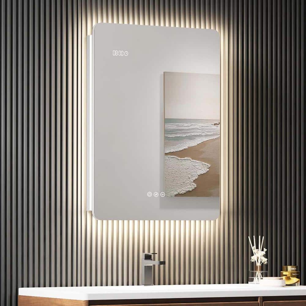 20 in. W x 28 in. H Rectangular Aluminum Medicine Cabinet with Mirror LED T