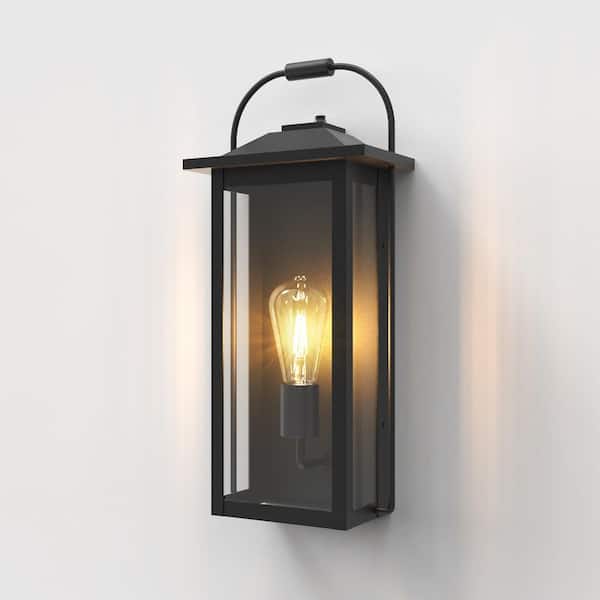 Montpelier 1-Light 18 in. H Black Hardwired Dusk to Dawn Wall Lantern Sconce