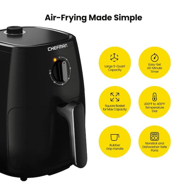 Chefman TurboFry 2 Liter Air Fryer with Adjustable Temperature Control, Black/Silver