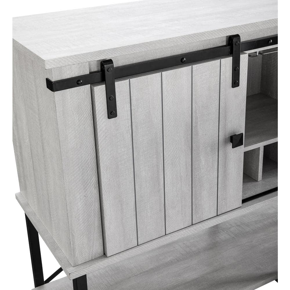 52" Off-White Wood Bar Cabinet with Sliding Door and Shelves
