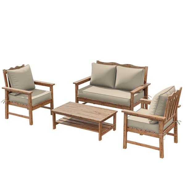 5 in. Universal Outdoor Cushion Set for Seats and Backs, Set of 1 Loveseat Cushions and 2 Deep Seat Cushions Cream