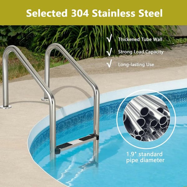 3 Step Ladder For In-ground Swimming Pool Heavy Duty Stainless Steel Non-Skid 