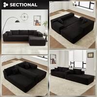 Allwex Verve 106 in. Wide Square Arm 2-Piece Modern Corduroy Fabric L-Shape Modular Sectional Sofa in Black with Chaise VerveR400