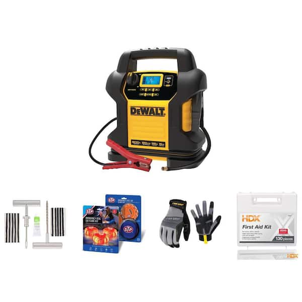 Emergency Roadside Kit with Jump Starter, LED Flares, First Aid Kit, Tire Plug Kit, and Gloves (135-Piece)