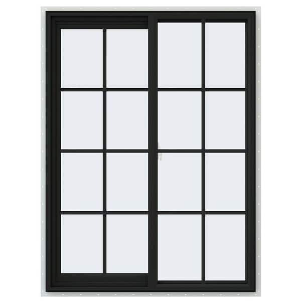 JELD-WEN 36 in. x 48 in. V-2500 Series Bronze Exterior/White Interior FiniShield Vinyl Left-Handed Sliding Window w/Colonial Grid