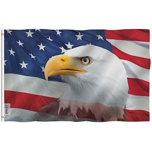 Fly Breeze 3 ft. x 5 ft. Polyester US Bald Eagle Decorative Flag 2-Sided Banner with Brass Grommets and Canvas Header