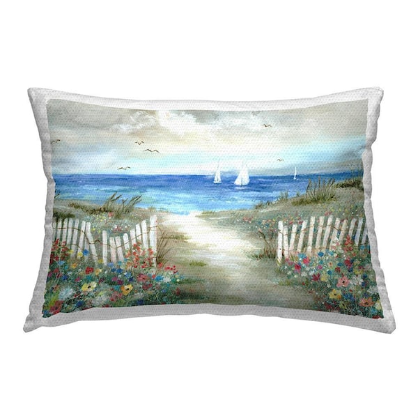 Beach Flower Garden Green Rectangular Outdoor Throw Pillow