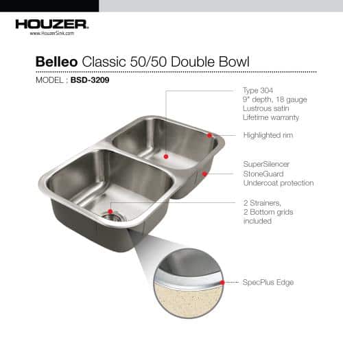 Belleo 32" Stainless Steel Drop-In Double Bowl Kitchen Sink