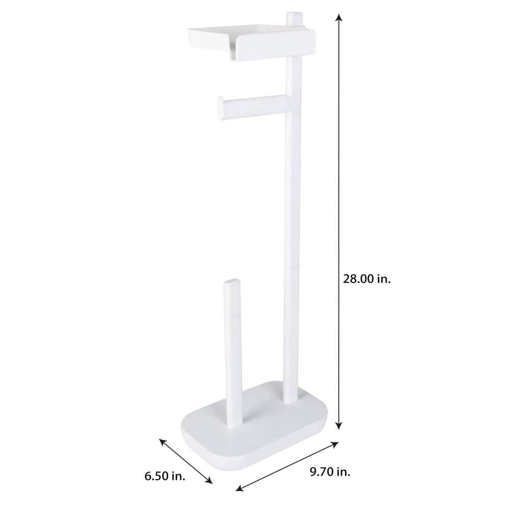 White Freestanding 3-in-1 Toilet Paper Holder with Adjustable Shelf