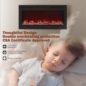 4780BTU 36 in. Wall-Mounted/Recessed Electric Fireplace Insert with Double Overheat Protection, Child Lock, Low Noise