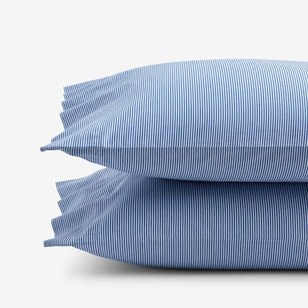 The Company Store Company Organic Cotton Grayson Stripe Yarn-Dyed Blue Multi Cotton Percale King Pillowcase (Set of 2)