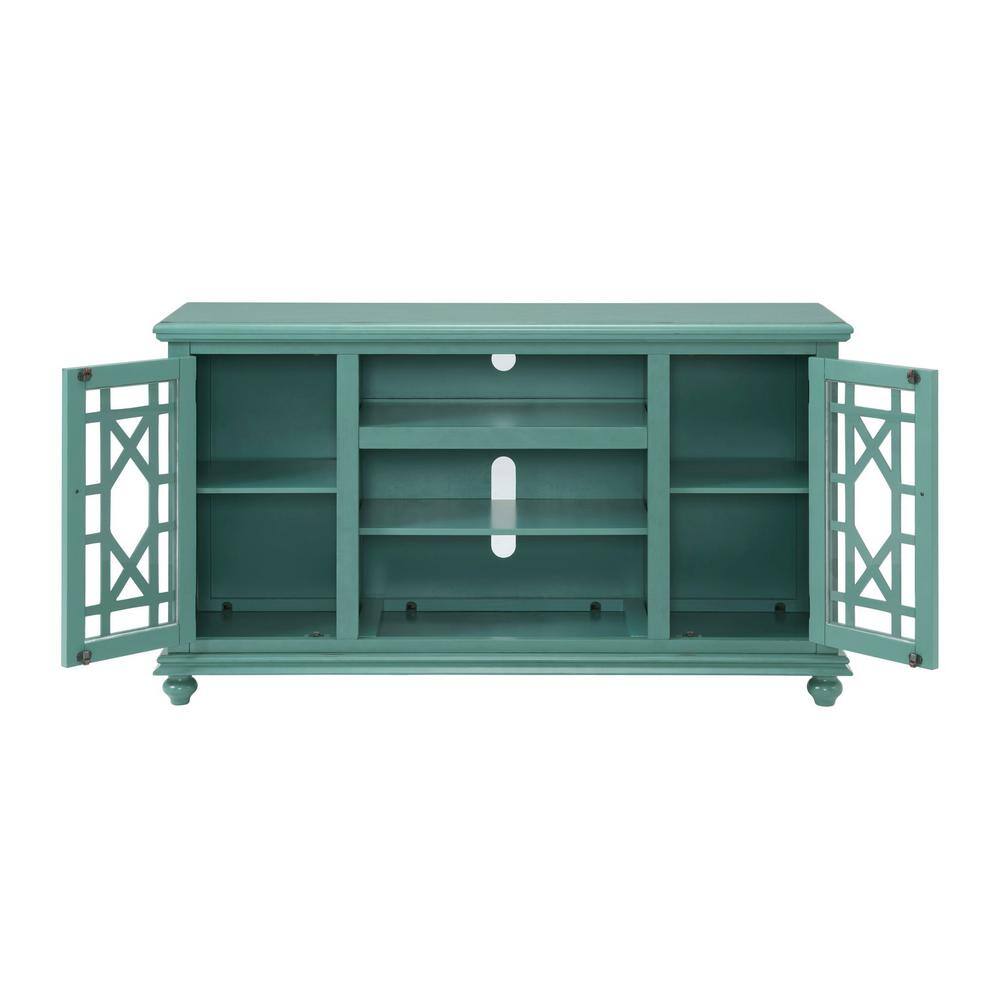 Antique Teal Transitional 2-Door TV Stand with Cabinet