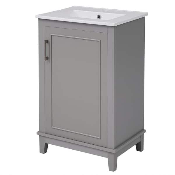 20 in. W x 15.5 in. D x 33.3 in. H Modern Freestanding Bath Vanity in Gray with Ceramic Basin, Ample Storage and 1 Door