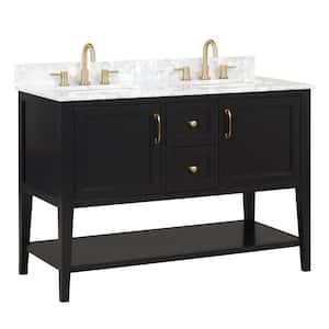 Sherway 49 in W x 22 in D x 35 in H Double Sink Freestanding Bath Vanity in Black With White Carrara Marble Top