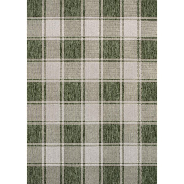 Sabine Traditional Farmhouse Bold Gingham Green/Cream 5 ft. x 8 ft. Indoor/Outdoor Area Rug