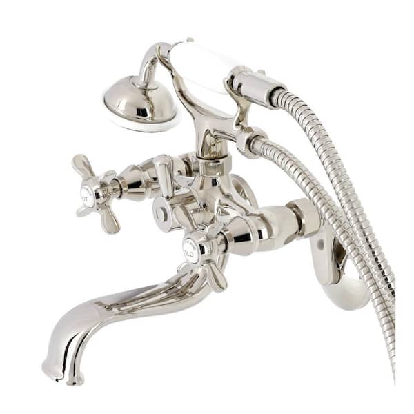 Kingston Brass Essex 2-Handle Wall-Mount Clawfoot Tub Faucets with Handshower in Polished Nickel
