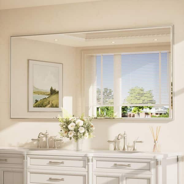 72 in. W x 36 in. H Framed Brushed Nickel Mirrors for Bathroom Wall Beveled Mirror Bathroom Vanity Mirror Over Sink