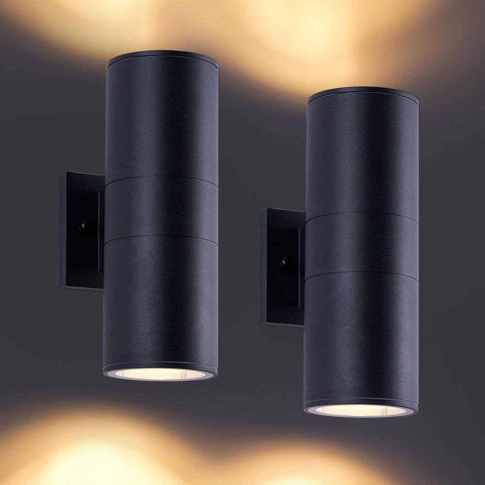 12 in. H 2-Pack Black Aluminum Cylinder Outdoor Wall Sconces for Patios, Porches price history on PriceWatchPro